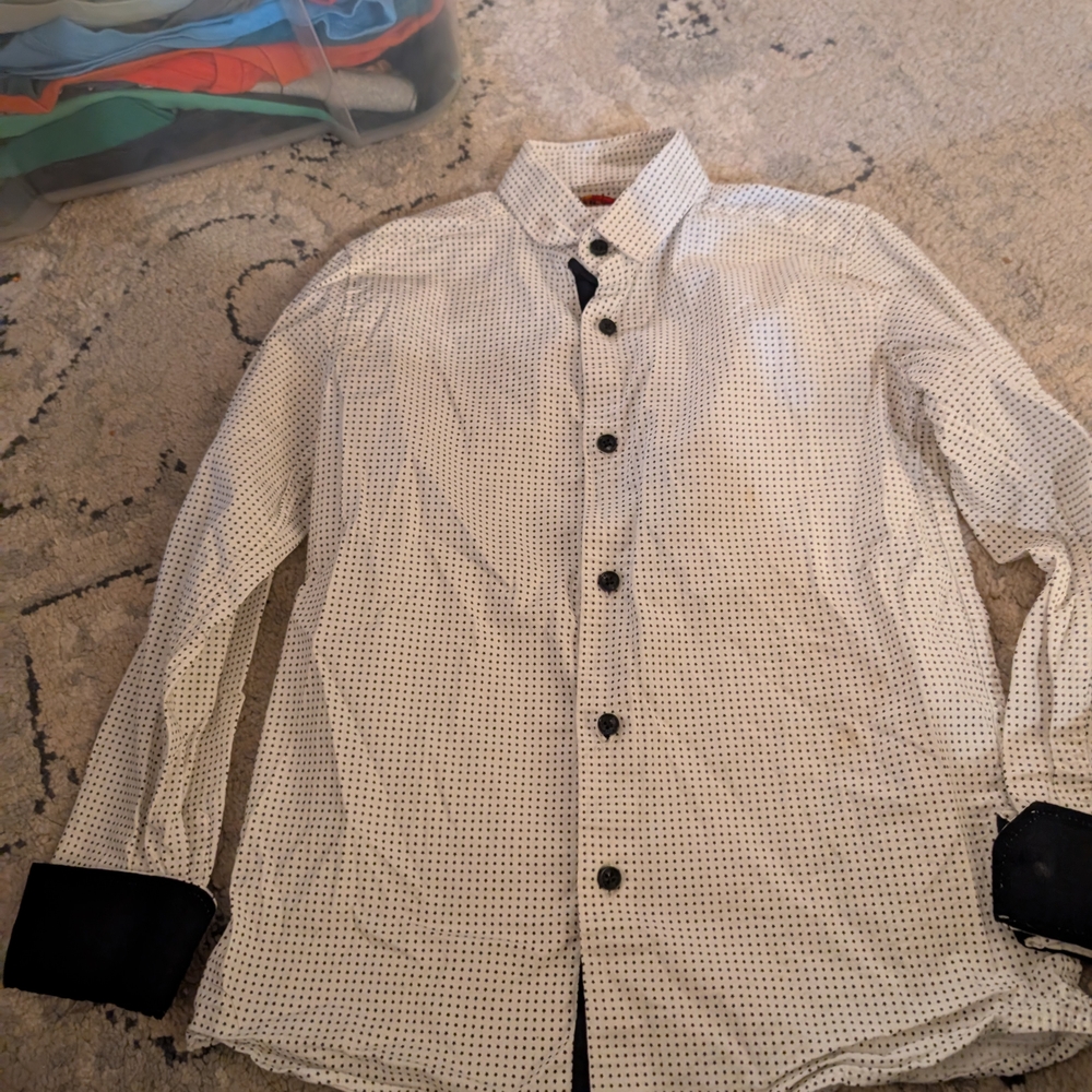 Kids White and Black Polka Dot Button Down Shirt